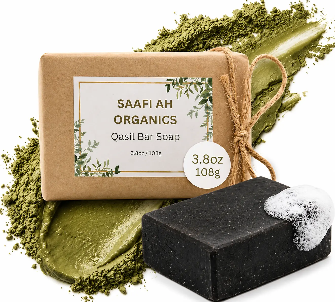 SAAFI AH ORGANICS Qasil Soap Bar - Natural Face & Body Soap with Qasil Powder, Turmeric & Shea Butter, Gentle Exfoliating Cleansing Bar for Face, Body & Hair, Moisturizing, Oil Control, Citrus Scent, 3.8 oz