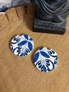 Blue Exotic Design Ceramic Car Coasters (Set of 2)