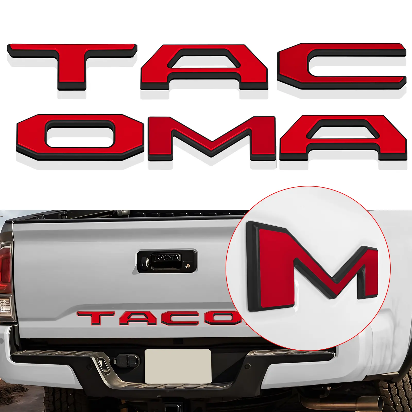3D Raised Tailgate Letter Inserts for 2016-2023 Tacoma, Non-Decal ABS Plastic Car Accessories, Peel & Stick Easy Install, OEM Fits Flush, Raised Depth, Lightweight Durable, Fade-Crack-Warp Resistant