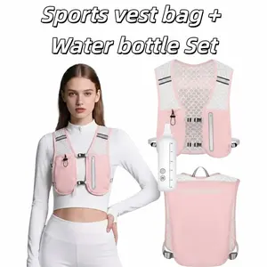 Running Vest Phone Bag, Lightweight Trail Running Backpack Hydration Pack with 500ML Water Bottle, Breathable Outdoor Sport Vest for Hiking Cycling Walking, Pink Multi-pocket Exercise Gear