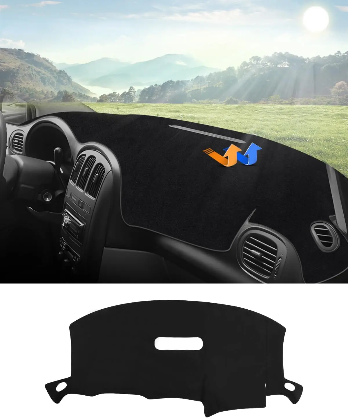 KUST Flannel Nonslip Dashboard Cover Mat - Exact Cutout Car Accessory for 2001-2007 Dodge Caravan/Grand Caravan, 2001-2007 Chrysler Town Country, Heat Absorbent, UV Shield, Easy Installation (No Raised Display, No Sensor)