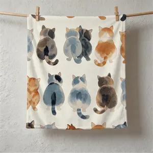 1 Pack Cute Watercolor Cat Butt Flannel Blanket, Super Soft Plush Fleece Throw Blanket, HD Digital Single-Sided Print Cat Lover Gift Blanket, Cozy Decorative Warm Blanket for Sofa, Bed, Car, Travel