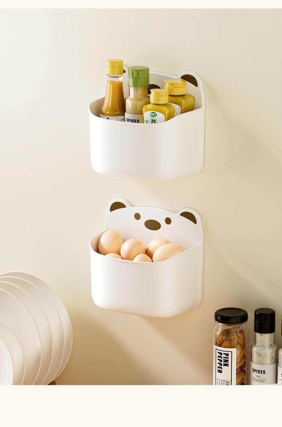 Cartoon wall storage box, ginger, garlic storage wall hanging storage box, storage basket, multi-functional kitchen wall storage rack, no-drilling adhesive hooks
