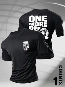 Men's Gym Workout T-Shirt | "ONE MORE REP" & Barbell Graphic Screen Printed Apparel | Breathable Quick-Dry Fabric | Relaxed Fit for All-Day Comfort | Ideal for Weightlifting, CrossFit & Casual Wear | Durable Bold Print for Fitness Enthusiasts