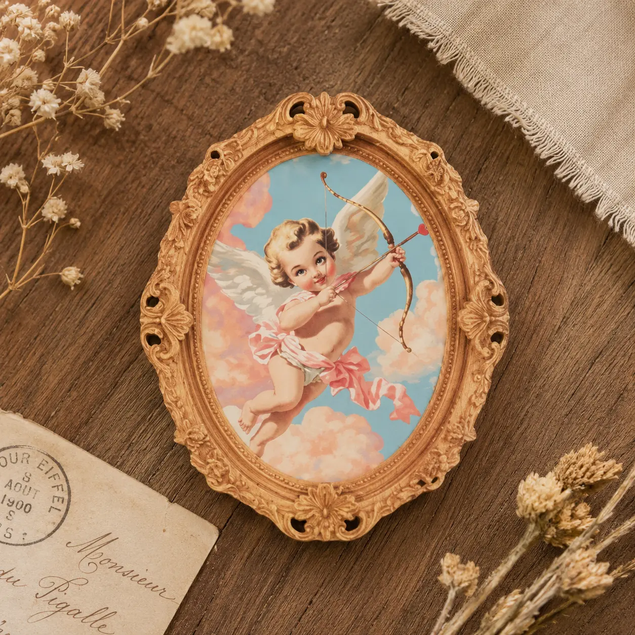 Retro Cupid Wooden Fridge Magnet, Vintage Ornate Carved Frame Decor, Romantic Cherub Angel Art, Aesthetic Coquette Kitchen Accessory, Cute Valentine Gift for Girlfriend