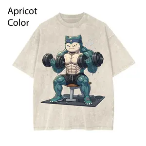 Snorl Gym Shirt, Anime PKM Shirt, Funny Pokebon Workout Tee, Anime Fitness Graphic T-Shirt, Apricot Vintage Washed Shirt, Bodybuilding Otaku Streetwear, Y2K Oversized Gym Tee Gift
