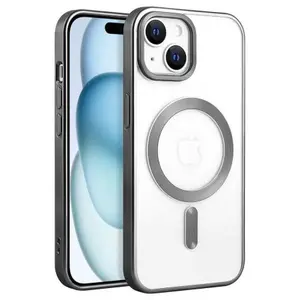 Apple iPhone 15 / iPhone 14 / iPhone 13 - Clear TPU Case with Black Metallic Edge Bumper Compatible with MagSafe Charger