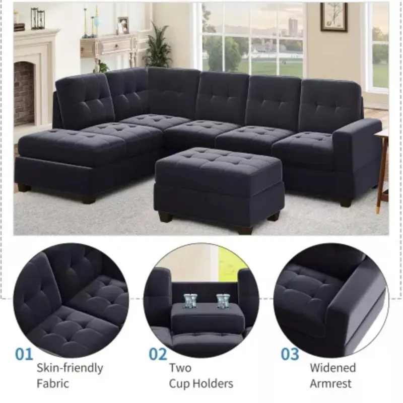U-Shape Modular Sectional corduroy Couch suitable for living room furniture