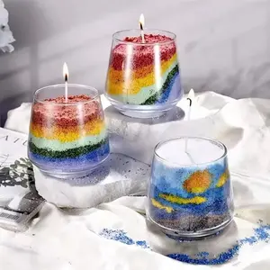 GELJOIES DIY Sand Art Candle Making Kit Non-Toxic Plant Wax No Heating Fun Craft for Holidays Birthdays 300g Pearl Wax Sand 10 Wicks Reusable Cup