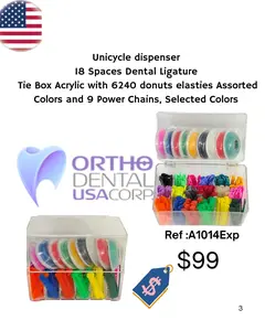 Unicycle Dispenser included LIGATURE TIES 6240 Donuts / 9 power Chains Assorted Color. A1014Exp