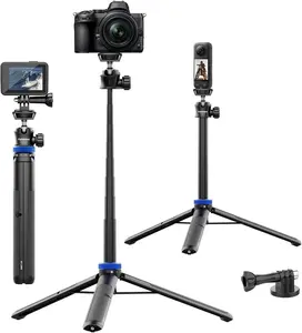 Selfie Stick Tripod for  Camera, 62" Extendable Tripod Stand with 360 Ball  1/4" Screw, Portable Lightweight Camera Tripod for  Max Hero 11 10 9 8 7 6 5 DJI  Action Camera