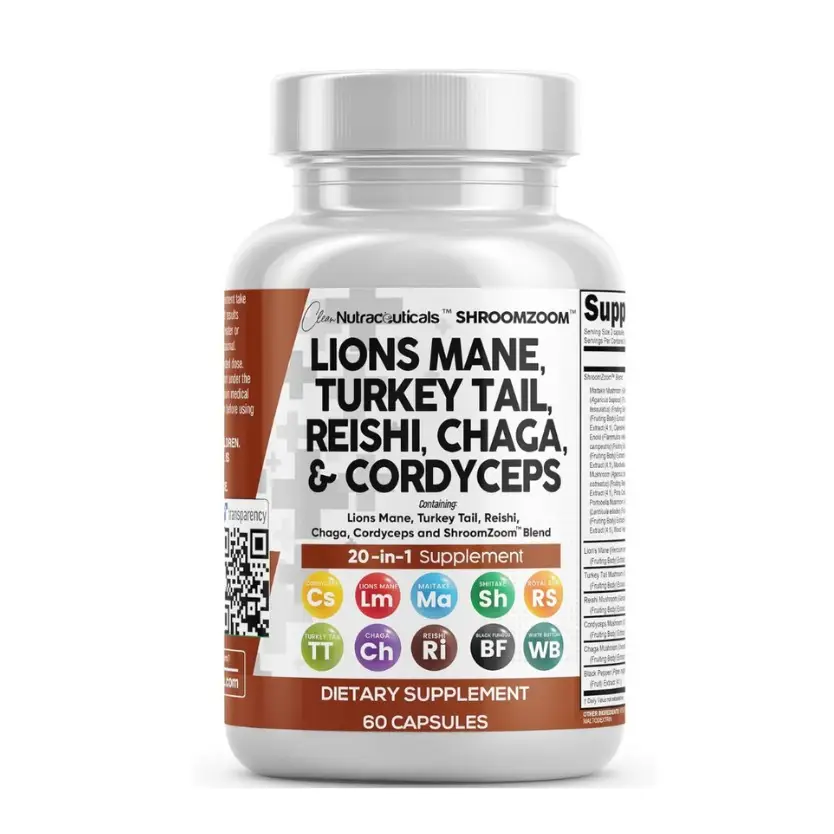 Lions Mane 3000mg 20in1 Mushroom Supplement with Turkey Tail Reishi Cordyceps Chaga Maitake Meshima Poria Cocos Shiitake Oyster Porcini Enoki Pills