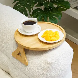 Couch Arm Tray,Bamboo Sofa Clip on Side Table,Foldable Couch Armrest Table with Phone Holder,Food Trays for Eating/Drinks/Snacks/Remote