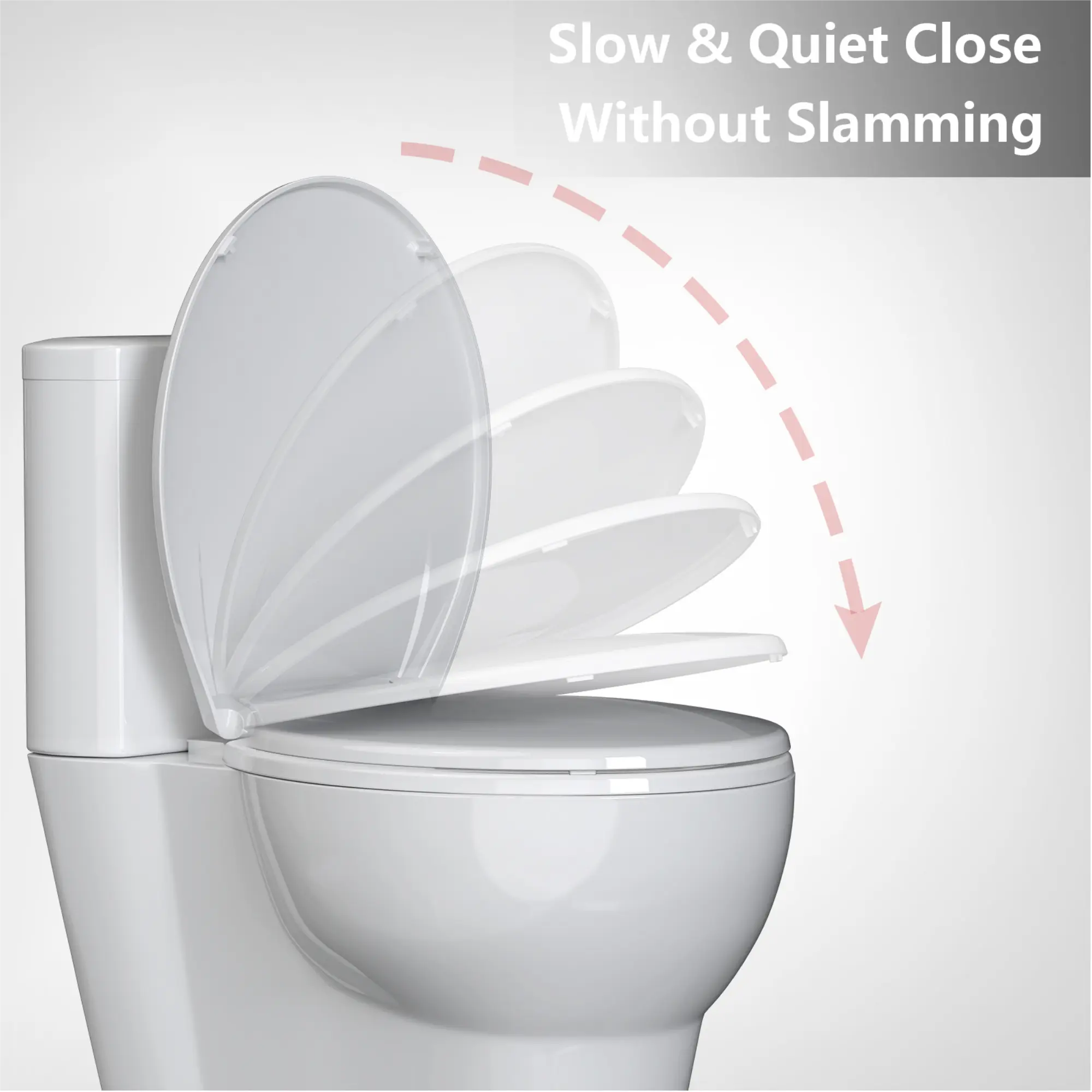White Elongated Toilet Seat, Slow Close Lid with Easy Clean Stain Resistant Plastic Cover, Quick Release Hinges and Quick Attach Hardware, Toilet Seat for Home Bathroom