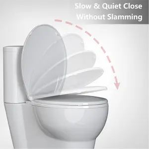 Elongated Slow Close Toilet Seat, Easy Clean Stain Resistant Plastic, Quick Release Hinges and Quick Attach Hardware, Heavy Duty Soft Close Seat for Home Bathroom