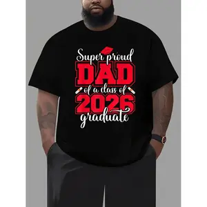 Mens Proud Dad Of A Class Of 2026 Graduate T Shirt Heavyweight 180gsm Black And Red Graduation Cap And Diploma Design Comfort Fit Round Neck Short Sleeve Casual Tee For Senior Year Celebration Graduation Party Outfit Machine Washable All Season Wear