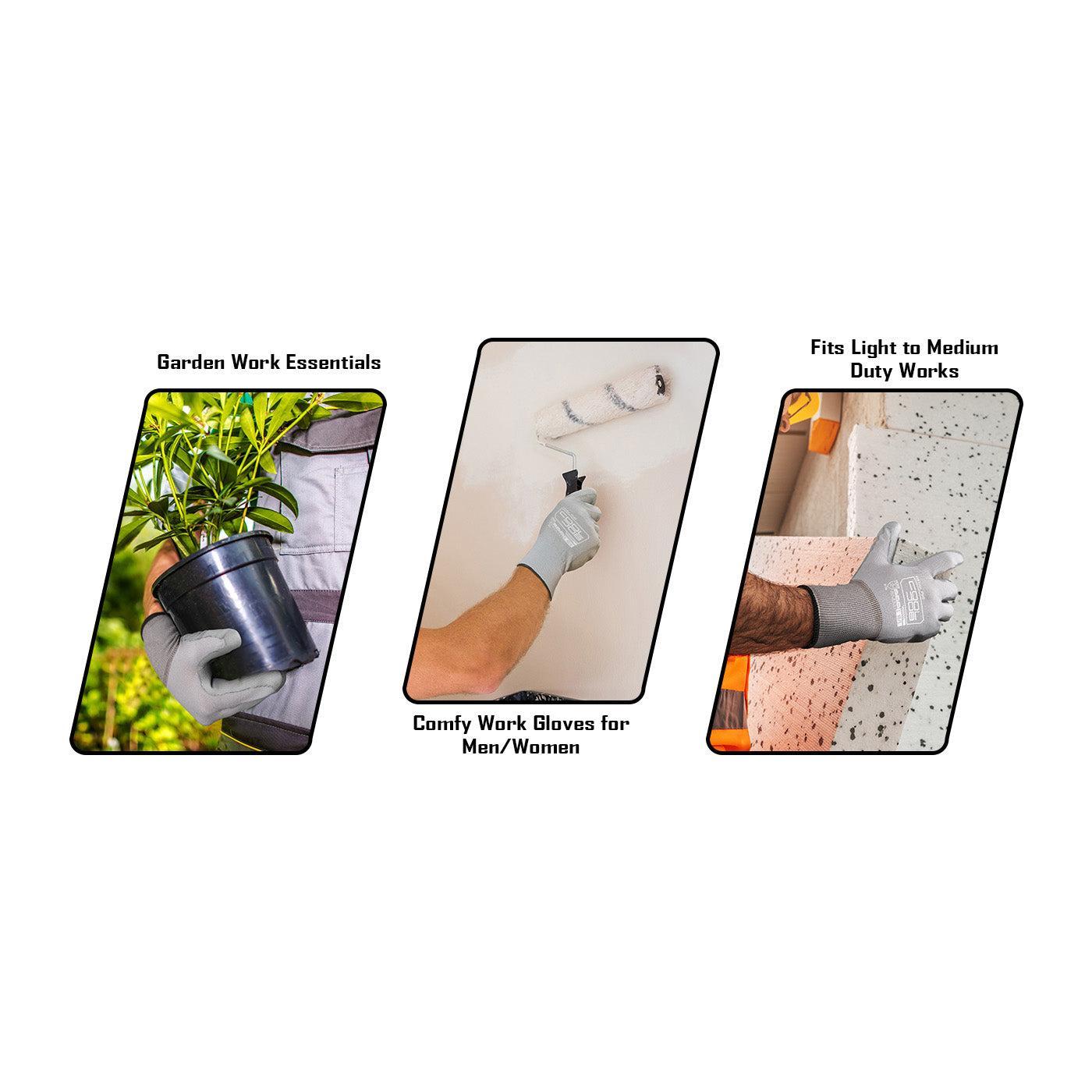 COOLJOB 12/60/120 Pairs Safety Work Gloves Pack Bulk with Grip PU Coating（Grey）