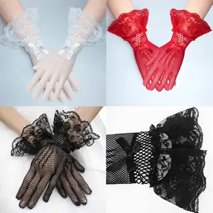 Ladies Lace Gloves Elegant Short Tea Party Gloves for Women Floral Vintage Opera Gloves Evening Party Wedding Prom Cosplay