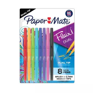 Paper Mate Flair 8pk Dual Brush Pens Multicolored: Porous Point 0.7mm Felt Tip Double Sided Pens for Art & Stationery