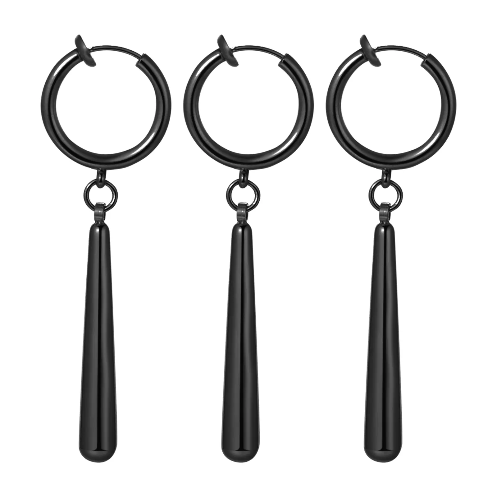 OIDEA Ear Clips for Men Women, 3-Pack Black Stainless Steel Zoro Anime No-Piercing Dangle Cosplay Jewelry, Earrings For Women, Japanese Anime Jewelry, Clip On Earrings, High Quality Earrings
