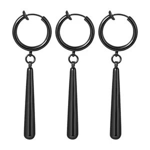 OIDEA Zoro Earrings 3 Pack Anime Cosplay Stainless Steel Clip On No Piercing Hoop Drop Earrings for Men Women Black