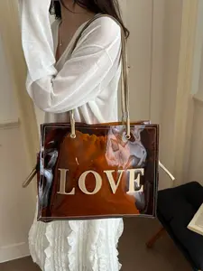 Love Clear Tote Bag with Inner Pouch, Waterproof Transparent Shoulder Bag, Large Capacity PVC Handbag for Work Beach Festival