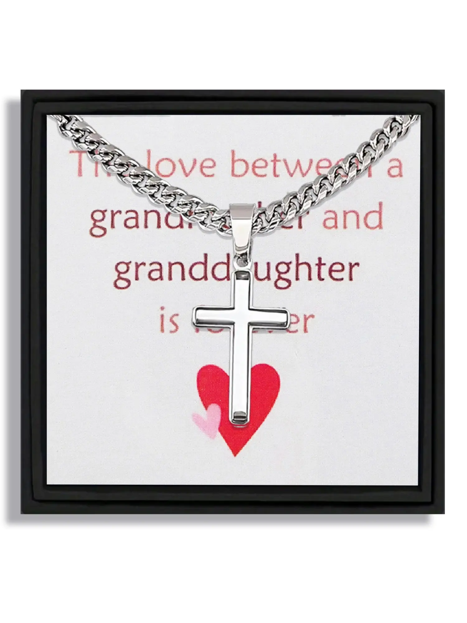 1 piece silver cross pendant Cuban Link Chain necklace High End Necklace for Valentine's Day and birthday suitable for grandparents and granddaughter style gift box with blessing card and box