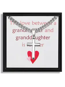 1 piece silver cross pendant Cuban Link Chain necklace for Valentine's Day and birthday suitable for grandparents and granddaughter style gift box with blessing card and box
