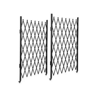 Expandable Double Folding Security Gate – Heavy Duty Aluminum, 360° Locking Casters, Portable Mobile Barrier, Powder-Coated Black Fence for Driveways and Gardens, 85 x 150 Inches