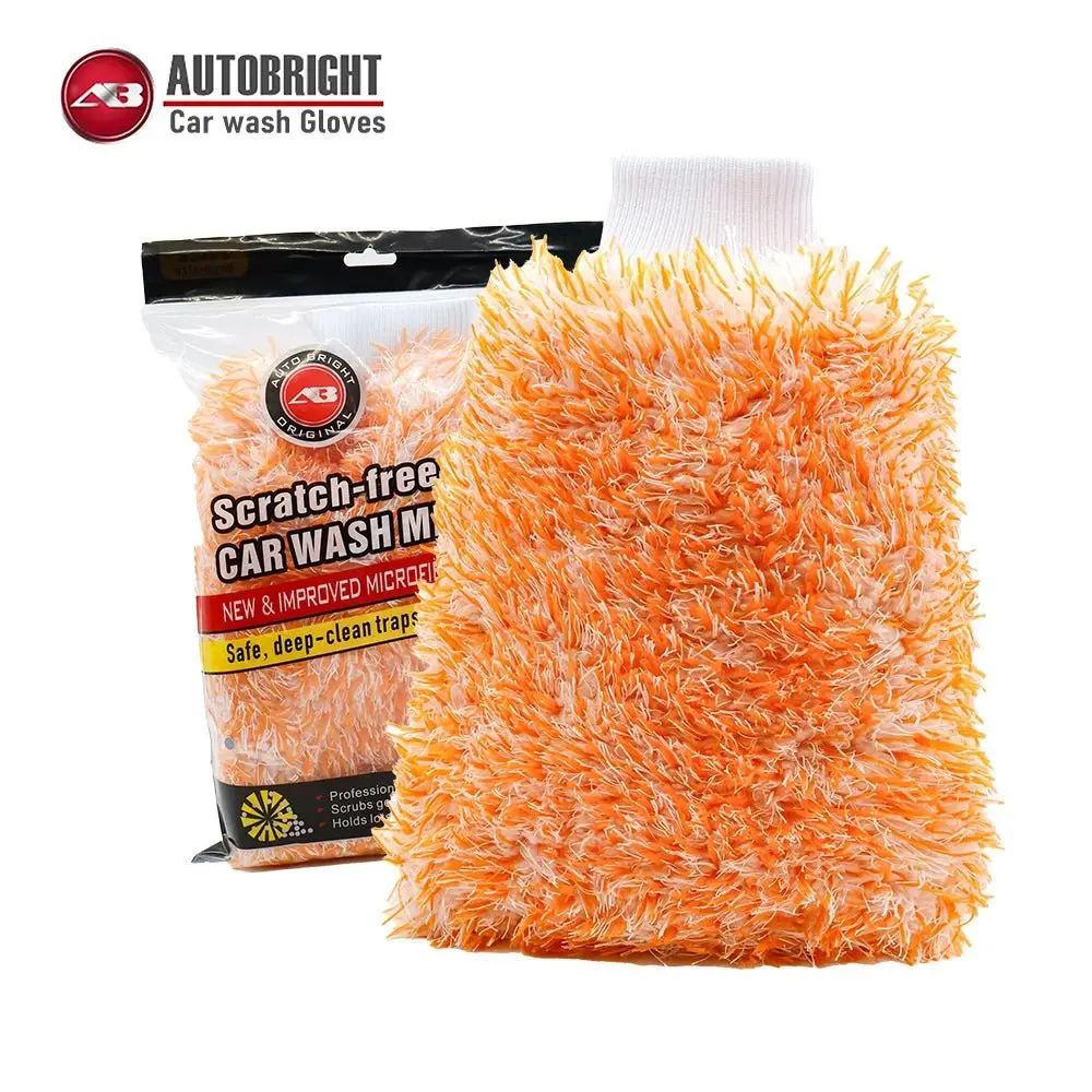 Autobright Orange Premium Microfiber Car Wash Glove - Soft Touch, Thick Fibers, Dual-Side, Scratch-Free Automotive Cleaning Tool, Car Detailing Supplies for Vehicle Washing, Durable And Long-Lasting