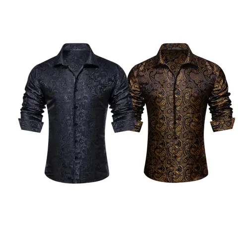 AILISUS Men's 2PC Paisley Jacquard Wrinkle Free Shirts Long Sleeve Casual Dress Shirt Regular Fit Classic Collared Button Down Shirts for Beach Vacation Wedding Party Dating Prom Men Tops