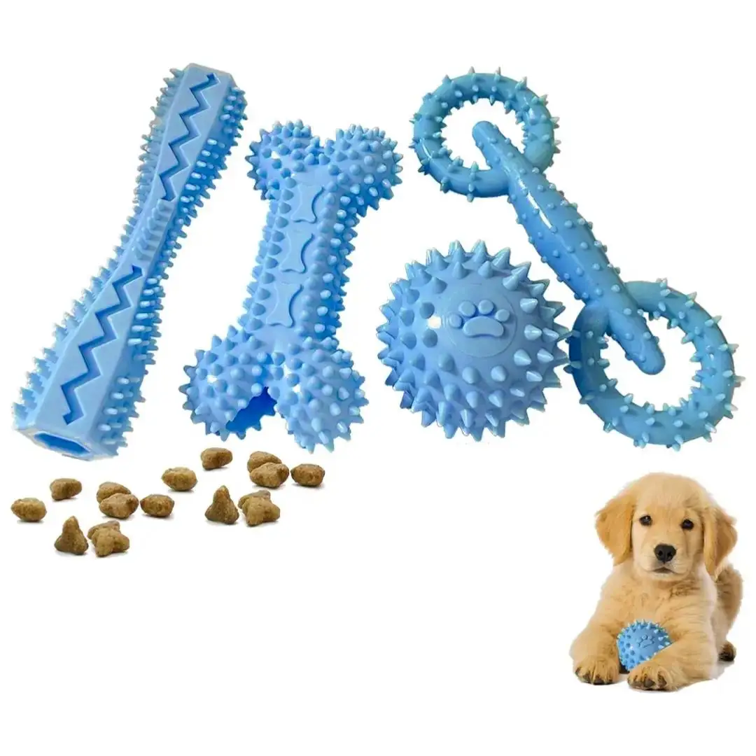 Dog Chewing Toy (4pcs/set), Pet Teeth Cleaning Toy, Interactive Dog Chewing Toy, Soft Rubber Bone Toy For Small Medium Large Dogs