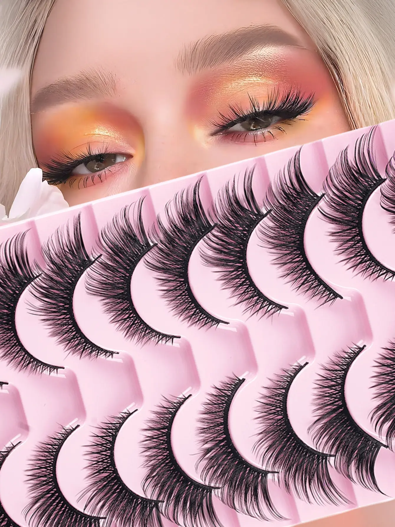 Spiky Manga False Eyelashes, 10 Pairs Dramatic Cat Eye Strip Lashes, Faux Mink Doll Eye Lash Extensions for Japanese Cosplay, Dramatic Lashes