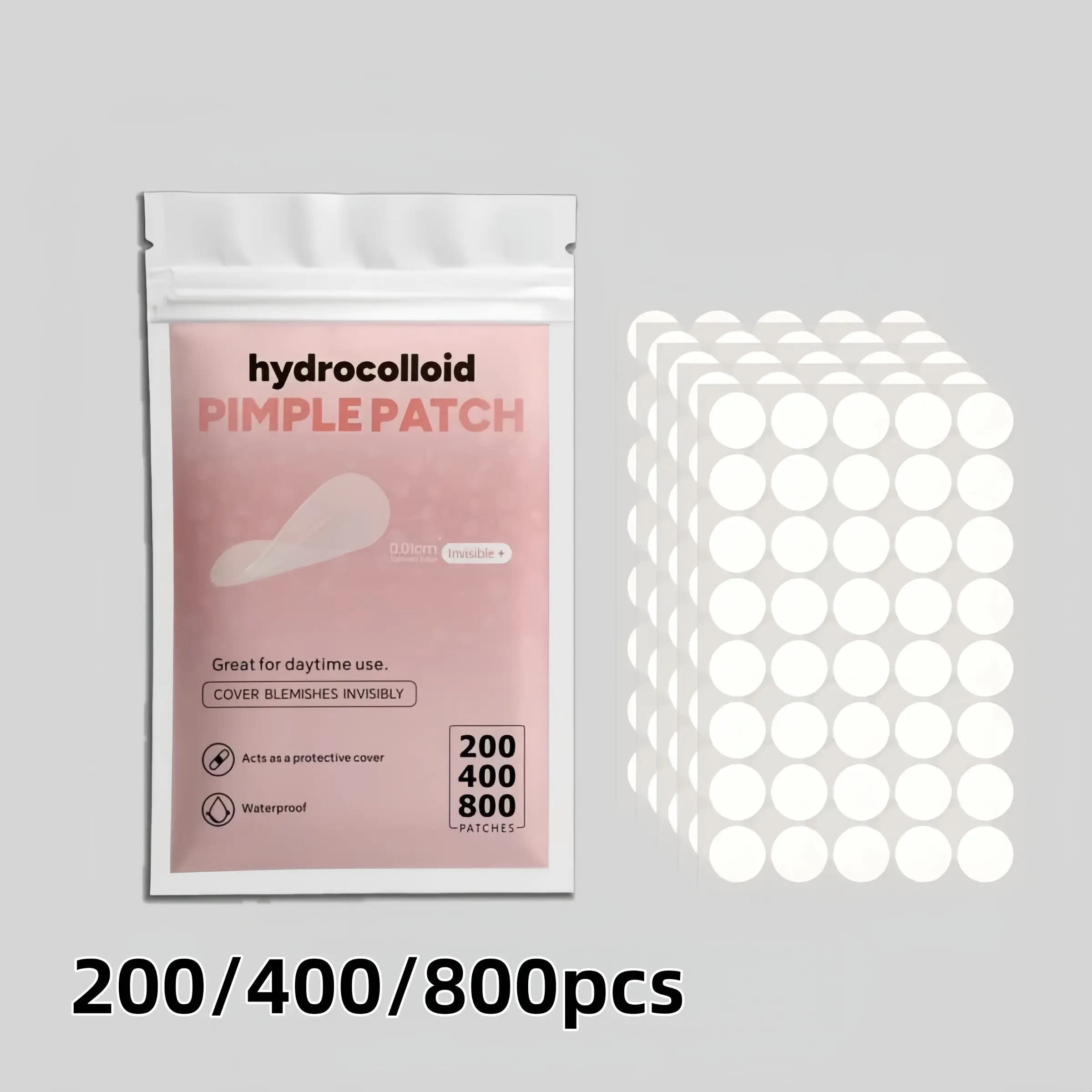 200/400/800pcs Transparent Hydrocolloid Round Acne Pimple Patch Treatment, Covers Blemish, Spots & Imperfections, Assorted Dot Sizes, Smooth Edge Fit, Clear Minimal Finish, Travel-Friendly Pouch Pack, Hydrocolloid Patches