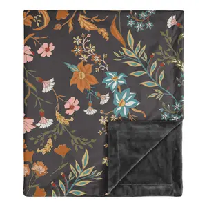 Sweet Jojo Designs Boho Wildflower Vintage Floral Girl Soft Baby Blanket Receiving Security Stroller Swaddle Toddler Newborn Infant Kids Travel Warm Minky Black Orange Bohemian Farmhouse Cottagecore