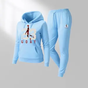 Women's Goat 23 Print Heart Cartoon Print Hoodie And Drawstring Track Pants Set, Casual Sportswear, Long-Sleeved Hooded Jacket And Pants, Suitable For Autumn And Winter, Everyday Wear, Indoor And Outdoor Sportswear, Casual Sportswear.