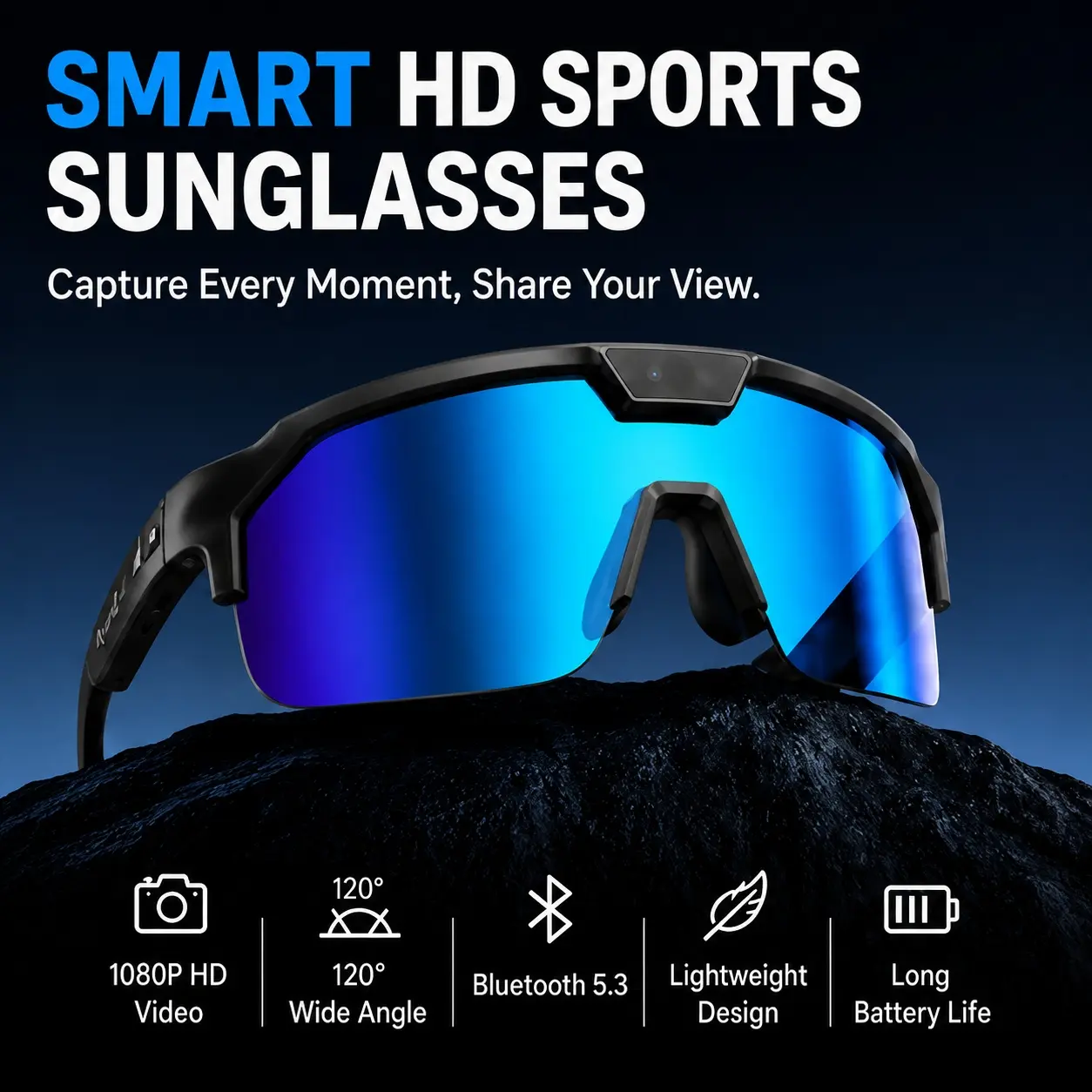 Smart Glasses with Camera & Audio | 8MP 1200P Video & 2K Photo | Polarized Sports Sunglasses with AI Voice Assistant, IP54 Waterproof & UV Protection