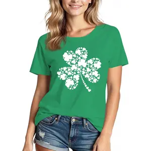St Patrick's Day Shirts for Women:Lucky Irish Shamrock Crew Neck Short-Sleeve Graphic Higher Quality Printed T-Shirt