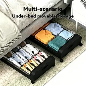 Large-capacity multi-piece wheeled storage box with silent wheels. Thickened transparent PVC is dustproof, moisture-resistant and durable. It can be used as an underbed drawer to store sundries, suitable for multiple scenarios.