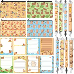 20 count Capybara  Set Sticky Notes with Cute Pens, Pencil Bags Makeup Bags, 3 x 4 Inches  Note Pads, Funny 1.0 mm Ballpoint Pens, Office Supplies for Women