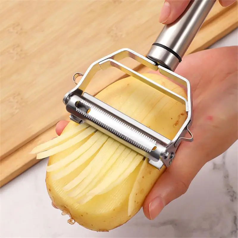 1PC Stainless Steel Julienne Peeler - Multifunction Manual Kitchen Prep Utensil, Dual-Blade Vegetable Slicer, Potato & Fruit Shredder, Heavy-Duty Home Supplies Item