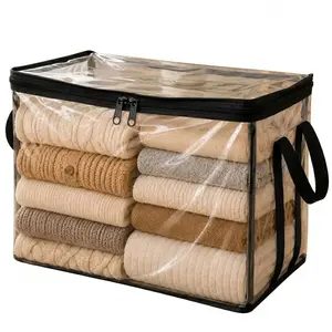 Thickened transparent PVC storage bag,Large-Capacity Clear PVC Storage Bag, Foldable Clothes Organizer with Dual Zipper & Reinforced Handles, Stackable Waterproof Storage Bin for Clothing, Bedding, Toys & Quilts,Heavy-Duty Clear Vinyl Storage Bag