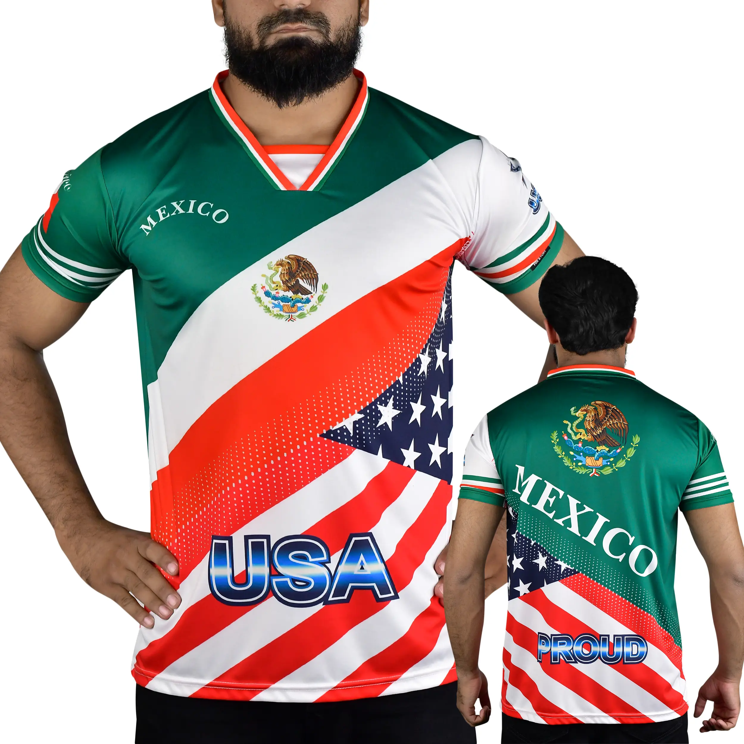 Fox & Fury Mexico USA Mix Flag Fan Jersey – Unisex Mexican-American Flag Shirt for Men & Women – Patriotic Sportswear for Soccer, Festivals & Fitness