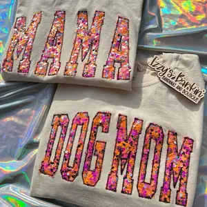 MAMA Sequin Comfort Colors Embroidered Tees