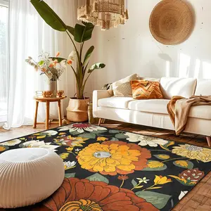 Tyrot Boho Floral Washable Area Rug – Non-Slip, Ultra Soft Mid-Century Modern Accent Rug for Living Room, Bedroom & Kids Room | Farmhouse Botanical Carpet