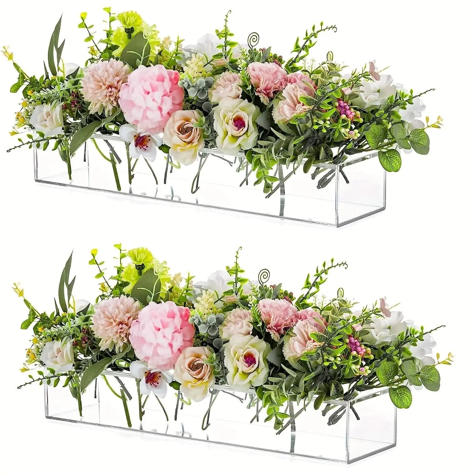 2-Pack Transparent Acrylic Rectangular Vases, 15.7 Inches Long, 16-Hole Floral Centerpieces for Dining Table, Home Decor, Wedding Decor, Clear Acrylic Vase