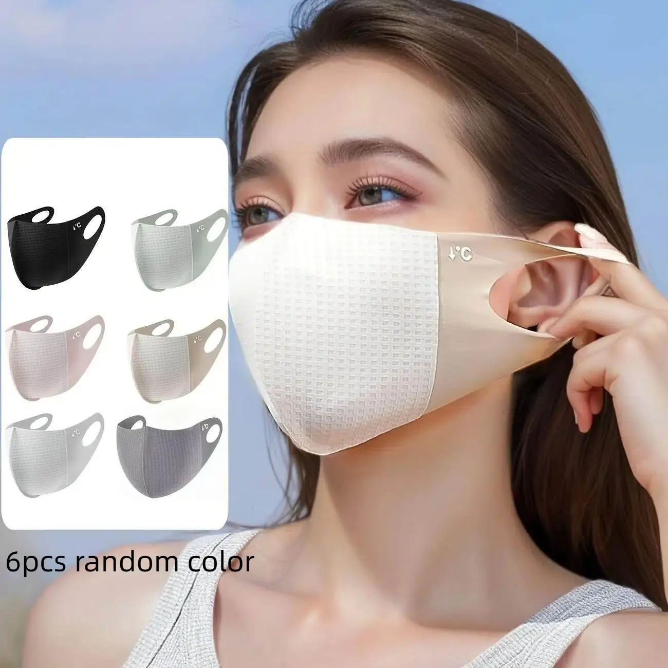 Ice Silk Honeycomb Breathable Sunscreen Face Mask, 6 Pieces Random Colors, Cool Mask, Lightweight & Comfortable, Ideal for Daily Use