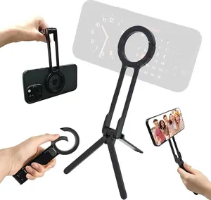 Mini Foldable Magnetic Smartphone Stand, Portable Pocket Tripod Holder Suitable for Magnetic Attraction Mobile Phones, Solid Black