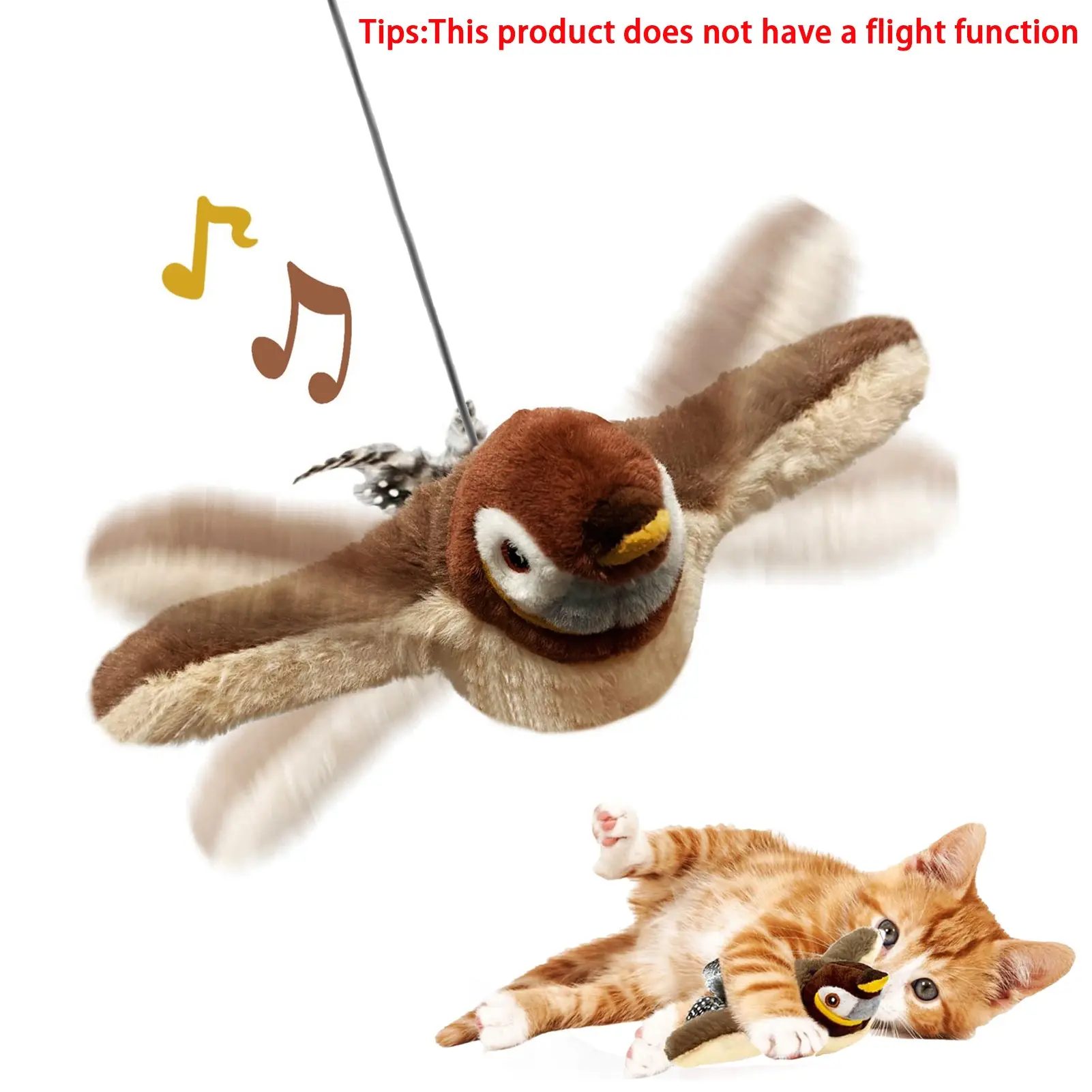 Interactive Cat Toy (does Not Fly), Realistic Meowing Sound, Exercise for Kittens, Plush Dog Toy, Touch Activated, Rechargeable, Indoor Pet Toy