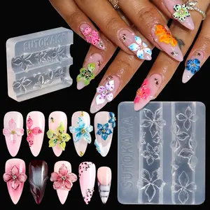 3D Flowers Nail Mold Silicone Nail Tools, Hawaii Hibiscus Floral Petal Nail Design Resin Molds Nail Art Carving Template for Resin Manicure Decorations Accessories DIY Nail Supplies